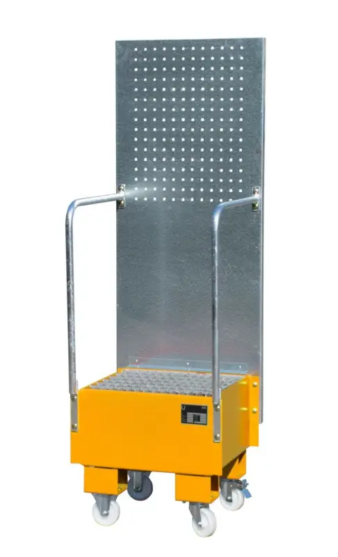 BAUER Fahrbare Auffangwanne mit Lochplattenwand LPW 60-1, lackiert, Gelborange Online Kaufen