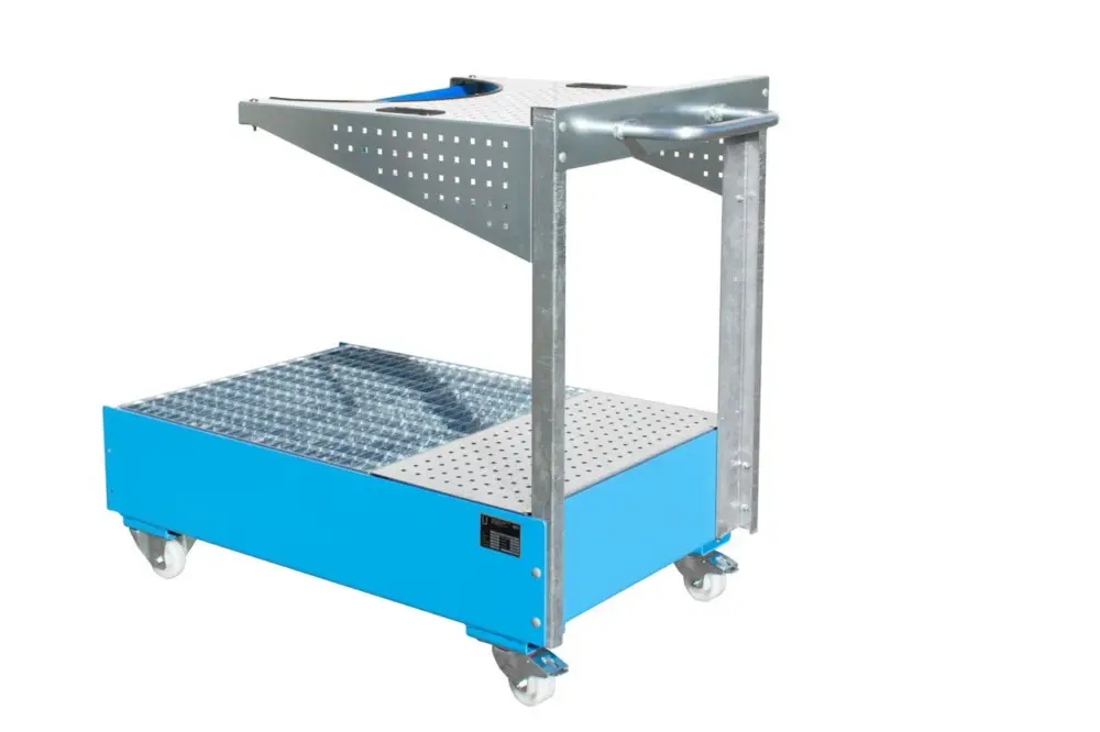 BAUER Fahrbare Auffangwanne mit Lochplattenwand LPW 200-4, lackiert, Lichtblau Neue Kollektion