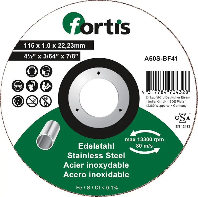 Abverkauf FORTIS Trennscheibe Edelstahl 115 x 1,0mm gerade