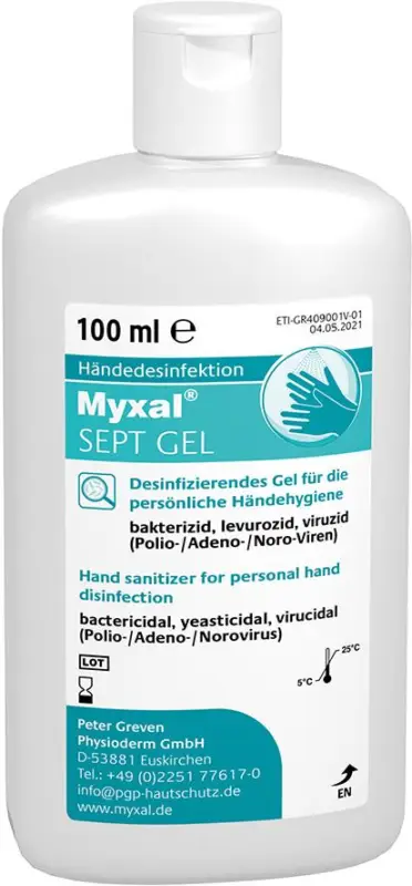 Neu Im Sortiment GREVEN Händedesinfektion Myxal Sept Gel, 100 ml Flasche Myxal