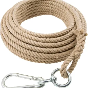 Saisonangebot Multifunktionsseil 16 mm,20 m lang, beigebraun, mit Schlaufe, Kuhwirbel, Karabinerhaken