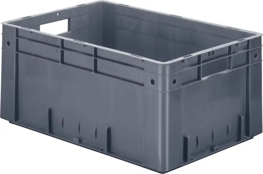 Super-Preis LA-KA-PE Transport-Stapelkasten B600xT400xH270 mm grau Auflast 700kg mit Griffloch