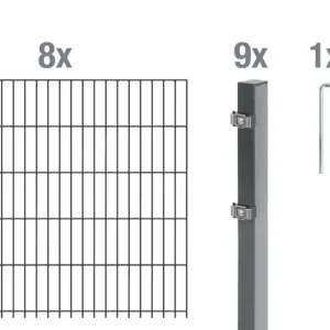 Doppelstabmattenzaun Komplettset, anthrazit, Höhe 120 cm, Länge 16 m Preisreduziert