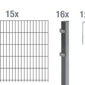 Doppelstabmattenzaun Komplettset, anthrazit, Höhe 120 cm, Länge 30 m Schnäppchen