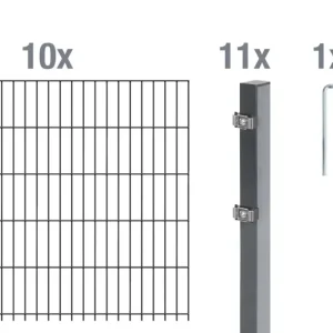 Sonderangebot Doppelstabmattenzaun Komplettset, anthrazit, Höhe 160 cm, Länge 20 m