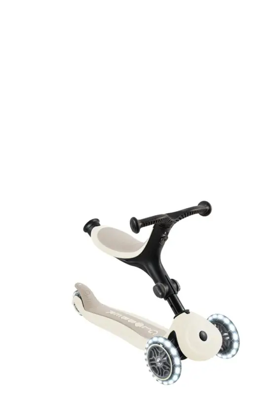Begrenztes Angebot GLOBBER GO-UP ACTIVE LIGHTS ECO – 3 in 1 Dreirad, Laufrad und Scooter, 120/80 mm, 3-rädrig, höhenverstellbar, kokos weiß