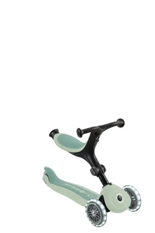 GLOBBER GO-UP ACTIVE LIGHTS ECO – 3 in 1 Dreirad, Laufrad und Scooter, 120/80 mm, 3-rädrig, höhenverstellbar, pistazie Garantierte Lieferung