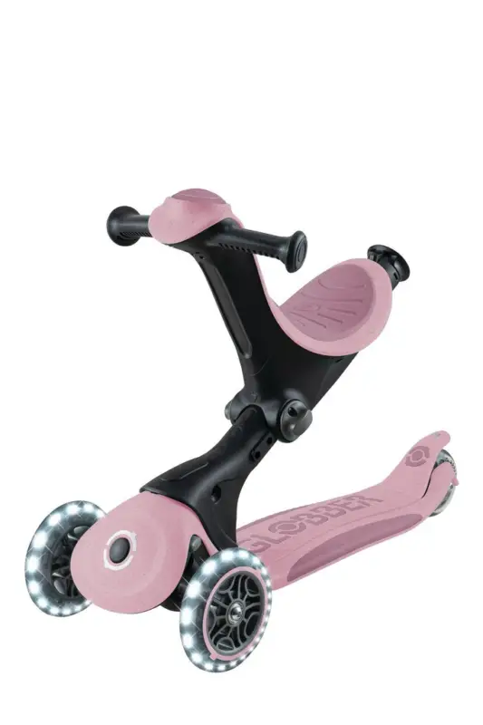 Preisknaller GLOBBER GO-UP DELUXE LIGHTS ECO 360 – 3 in 1 Aufsitzrad, Laufrad, Scooter, 120/80 mm, 3-rädrig, höhenverstellbar, beere