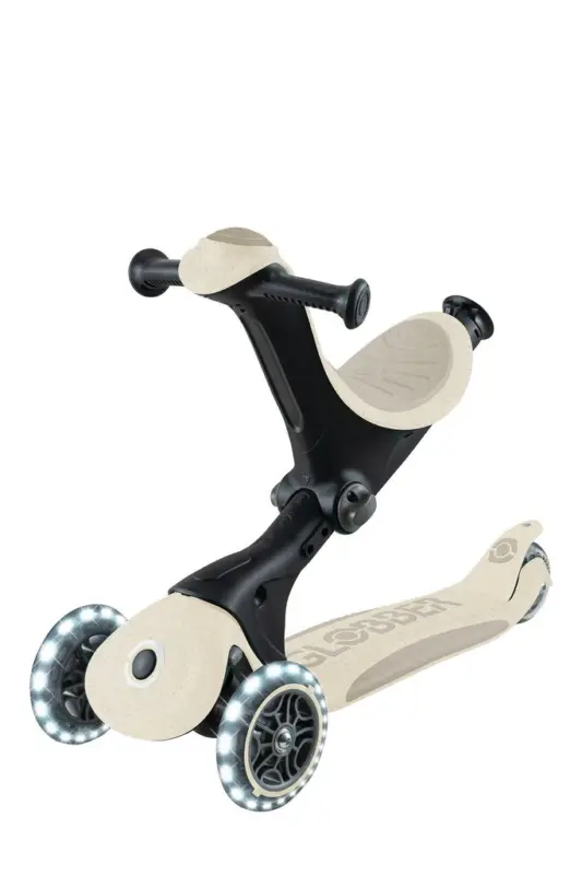 Preis Gesenkt GLOBBER GO-UP DELUXE LIGHTS ECO 360 – 3 in 1 Aufsitzrad, Laufrad, Scooter, 120/80 mm, 3-rädrig, verstellbar, kokos weiß