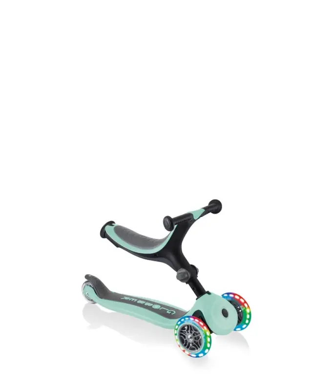 Nur Heute GLOBBER GO-UP FOLDABLE LIGHTS – 3 in 1 Dreirad, 120/80 mm, ABEC 5, 3-rädrig, höhenverstellbar, LED-Rollen, mint
