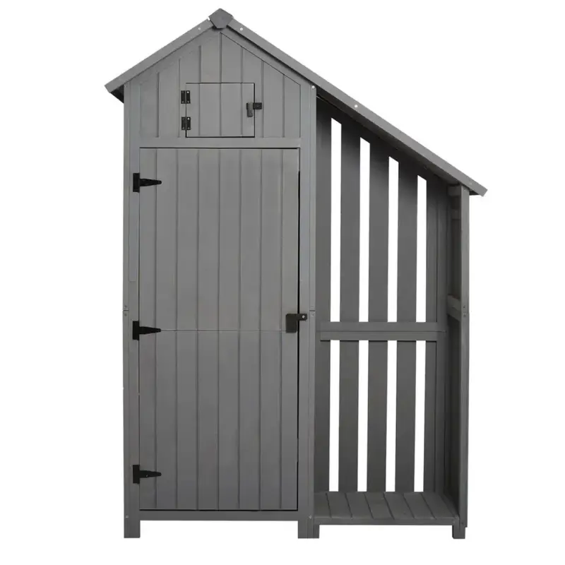 Gartenschrank Holz Geräteschuppen Gartenhaus Geräteschrank Holzhütte Giebeldach Grau+ Schwarz 129 x 51,5 x 180 cm Wochenendangebot