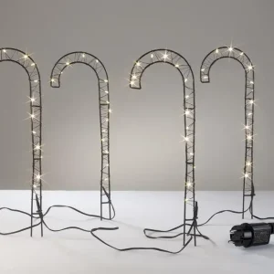 Gartenstecker Zuckerstangen mit LED Lichtdraht, 4 Stück Sonderaktion