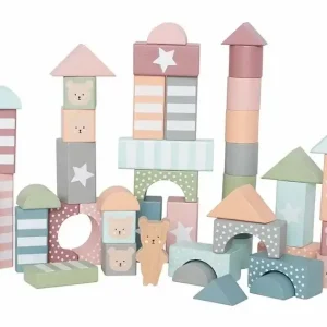 Markenware Jabadabado Kinderspielzeug, Bauklötze, Bausteine Spielzeug - Set Teddy, Farbe: Rosa. Grün. Blau