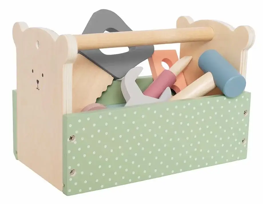 Neu Jabadabado Kinderspielzeug, Kinderwerkzeug, Werkzeugkiste Holz - Teddy, Farbe: grün