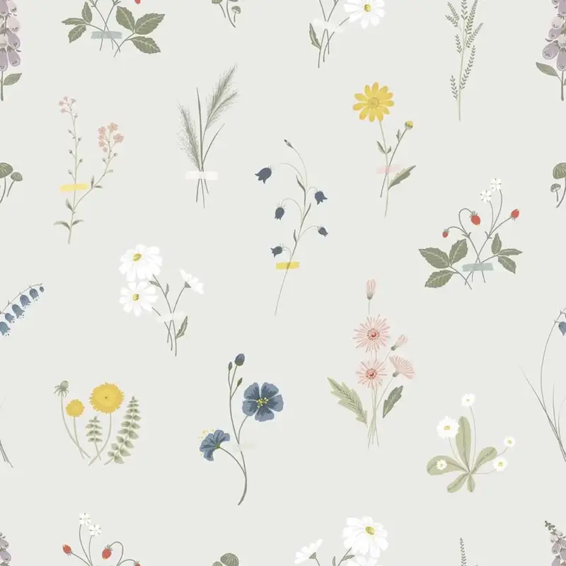 Sale Lilipinso Vlies Tapete Wildblumenblüten grau pastell