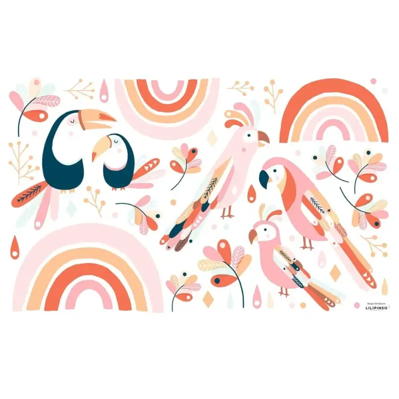 Schnäppchen Lilipinso Wandsticker M Vögel mit Regenbogen rosa pastell