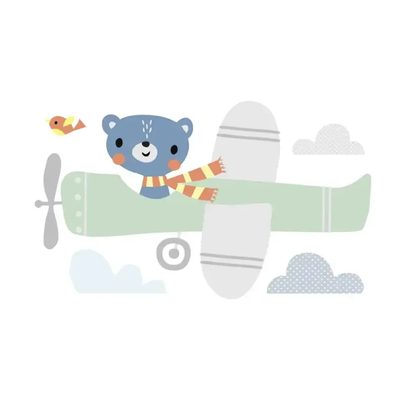 Zertifiziert Lilipinso Wandsticker XL Bär im Flugzeug grau grün