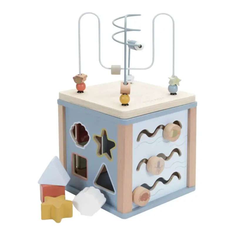 Little Dutch Aktivitätswürfel Ocean: Motorikwürfel aus Holz mit Formensortierer, Puzzle & Perlenspirale Angebot