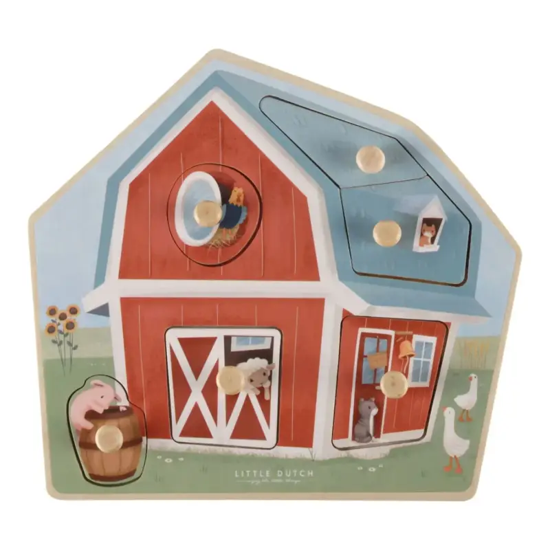 Günstig Little Dutch Holzpuzzle, Kinderpuzzle Little Farm - 6 Teile für Kleinkinder ab 1 Jahr