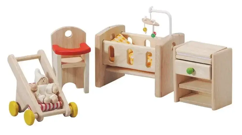 Beliebt Plan Toys - Puppenmöbelset Set - Schlafzimmer Baby, Gummibaumholz