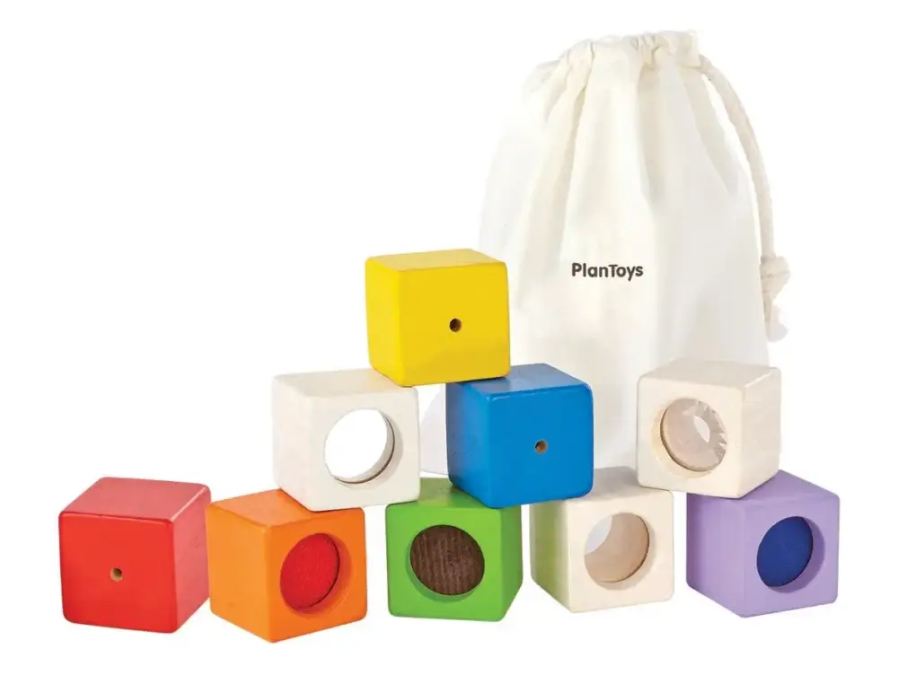 Jetzt Kaufen Plan Toys - Sinnesklötze, Holzbausteine, 10-teilig, Gummibaumholz
