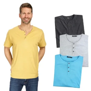 T-Shirt mit Knopfleiste, Farbe blau/melange, Gr.XL Top-Angebot