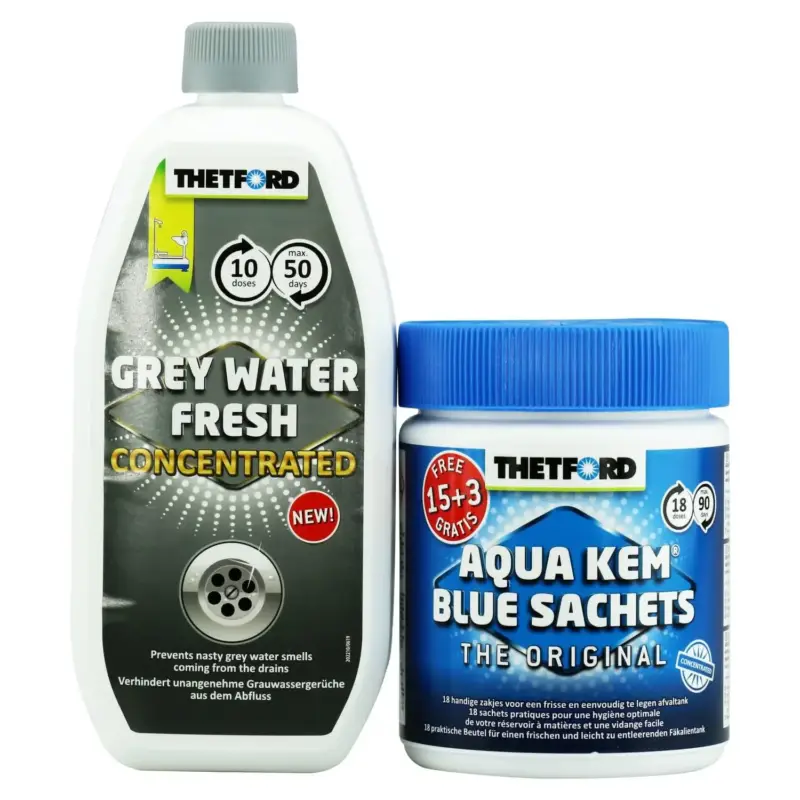 Direkt Vom Hersteller THETFORD Aqua Kem Blue Sachets 15 Beutel + 3 Beutel = 1 Dose & Grey Water Fresh 0,78 Liter