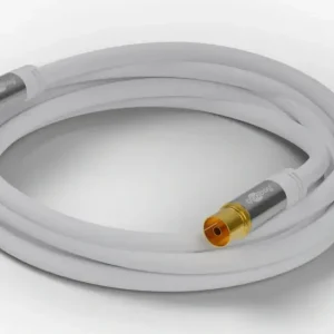 Neue Ware TV Antennenkabel 135 dB, 4x geschirmt, 5 m, Weiß, - vergoldet, Koax-Buchse > Koax-Stecker (70319)