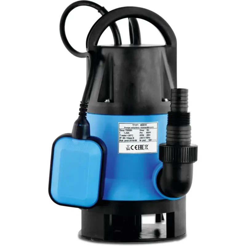 Nur Heute Tauchpumpe, Brunnenpumpe, Unterwasserpumpe 1" x 1 1/2" x 1" Schlauchtülle x Außengewinde x Schlauchtülle, 2,5A, 230VAC, Blau, Typ IP 750