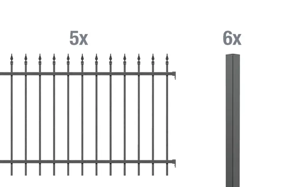 Zaunkomplettset Chaussee, zum Einbetonieren, anthrazit, Höhe 100 cm, Länge 10 m Neue Ware