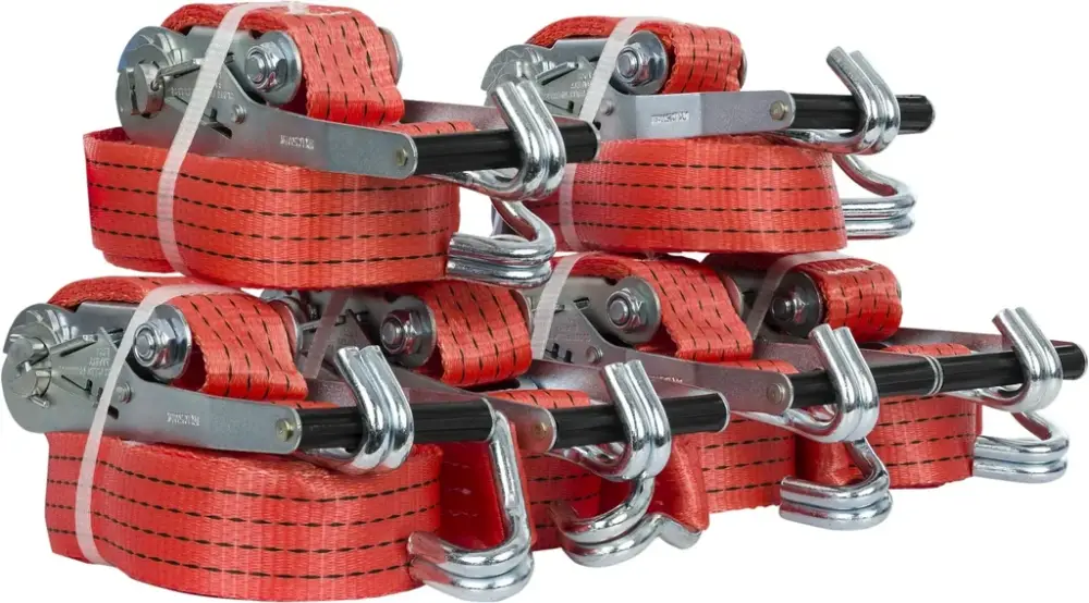 Sichere Zahlung Zurrgurte mit Ratsche, 7-teiliges Set, 50 mm Gurtbreite, 2000/4000 daN, Festende 0,3 m / Losende 7,7 m lang, Spitzhaken