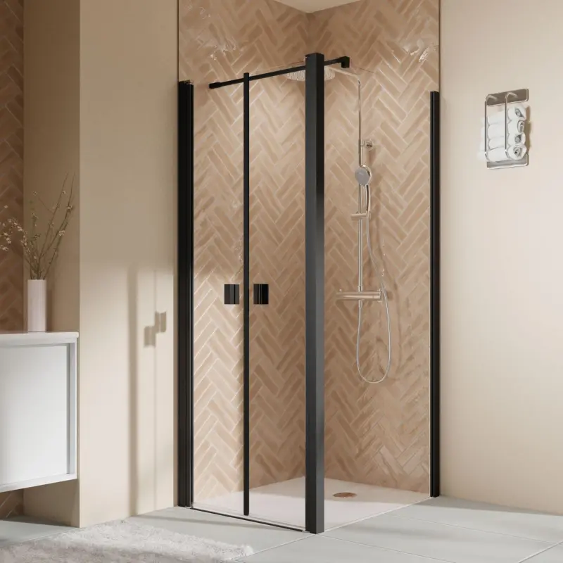 Breuer Elana 2.0 eckig Black Edition Seitenwand für Pendeltür Wandanschlag rechts Klarglas hell 90 cm - Schwarz matt Beliebt