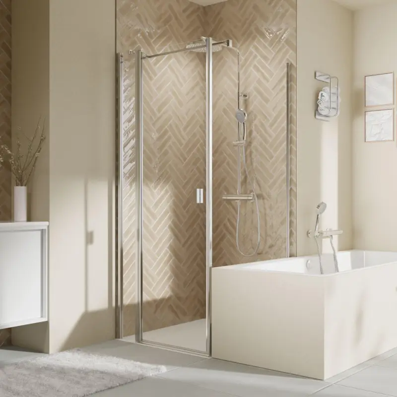 Aktuell Breuer Elana 2.0 eckig Badewannenseitenwand für Drehtür oder Drehfalttür (neben Wanne) Wandanschlag rechts Klarglas hell 90 cm - Alu Chromeffekt