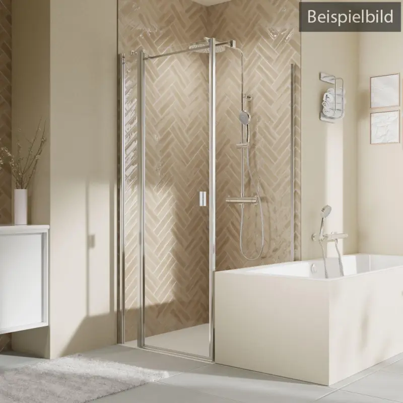 Abverkauf Breuer Elana 2.0 eckig Badewannenseitenwand für Drehtür oder Drehfalttür (neben Wanne) Wandanschlag rechts Bronce getönt 75 cm - Alu Chromeffekt