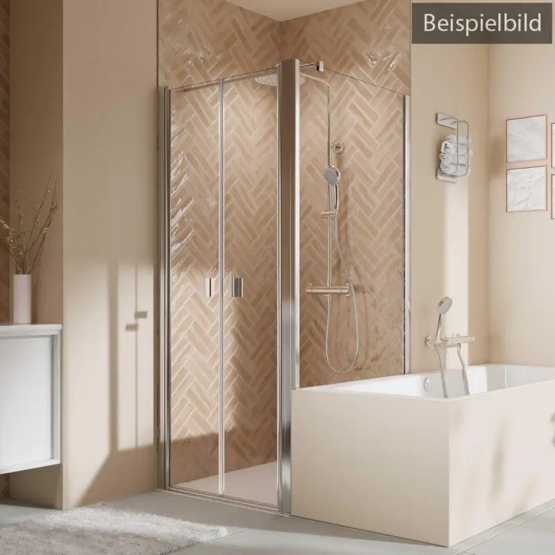 Aktuell Breuer Elana 2.0 eckig Badewannenseitenwand für Pendeltür (auf Wanne) Wandanschlag rechts Klarglas hell mit DualPlus 75 cm - Alu Silber matt
