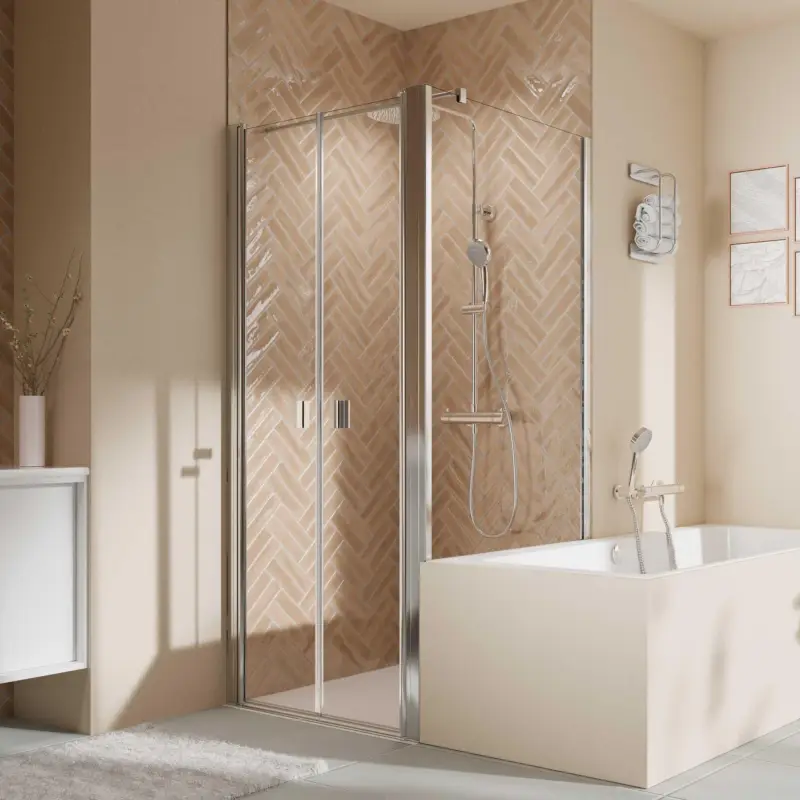 Jetzt Kaufen Breuer Elana 2.0 eckig Badewannenseitenwand für Pendeltür (auf Wanne) Wandanschlag rechts Klarglas hell 75 cm - Alu Chromeffekt