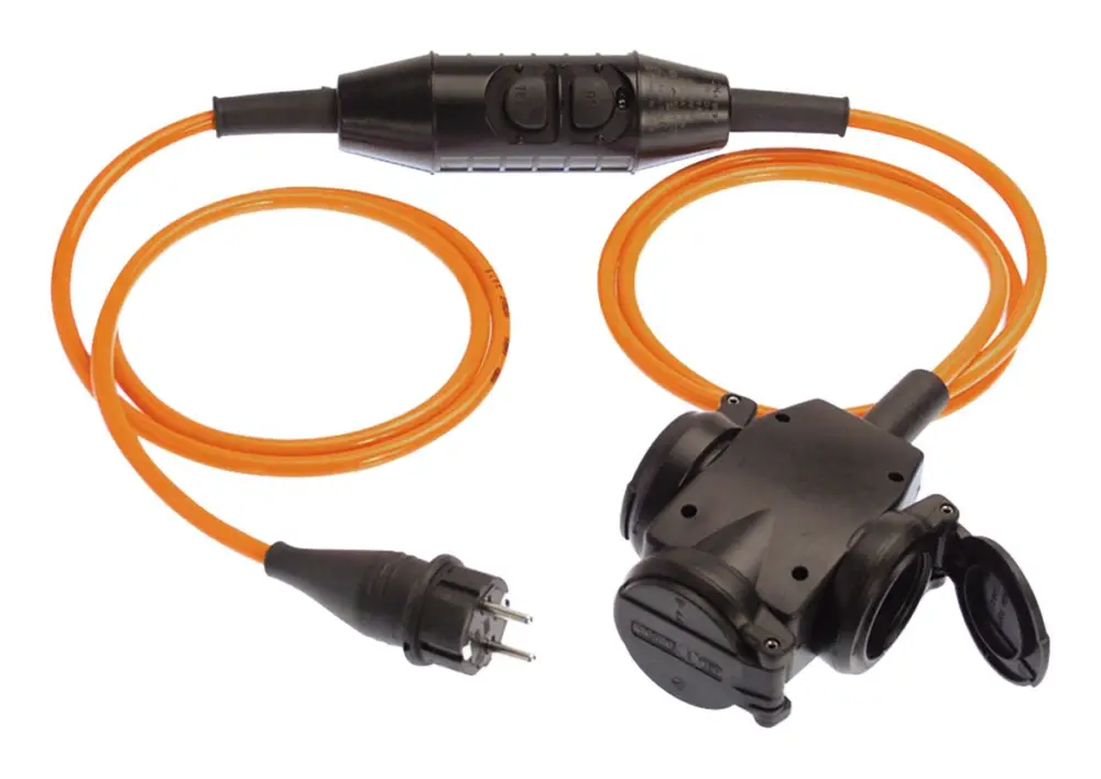 AS Schwabe Verlängerung, PRCD-S, 3m Kabel H07BQ-F3G2,5 orange IP 44, 3-Wege-Kupplung mit Schutzkappen Top-Preis