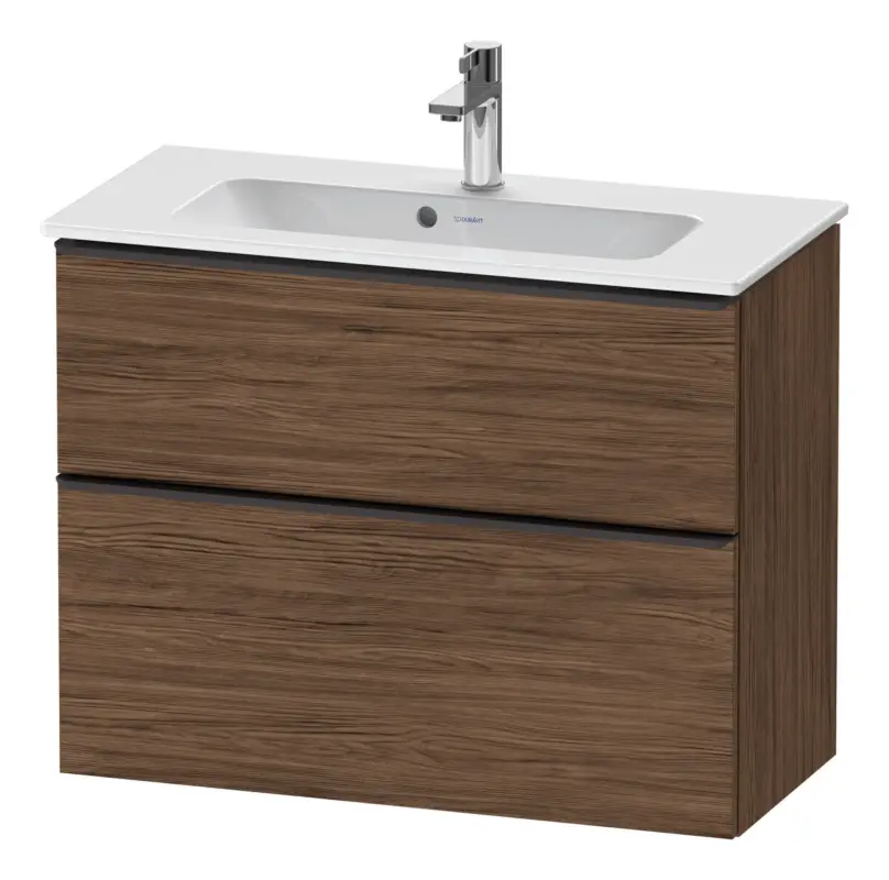 Duravit D-Neo Waschtischunterschrank mit 2 Auszügen Griff Diamantschwarz Matt 810 x 625 x 372 mm - Nussbaum dunkel Matt Direktkauf
