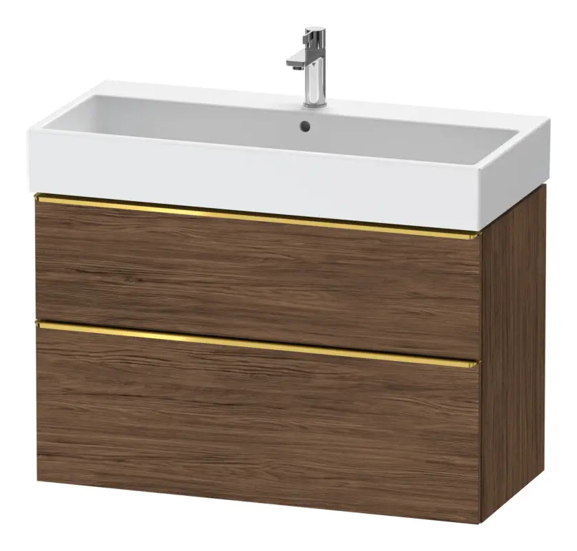 Duravit D-Neo Waschtischunterschrank mit 2 Auszügen Griff Gold Poliert 984 x 625 x 442 mm - Nussbaum dunkel Matt Echt