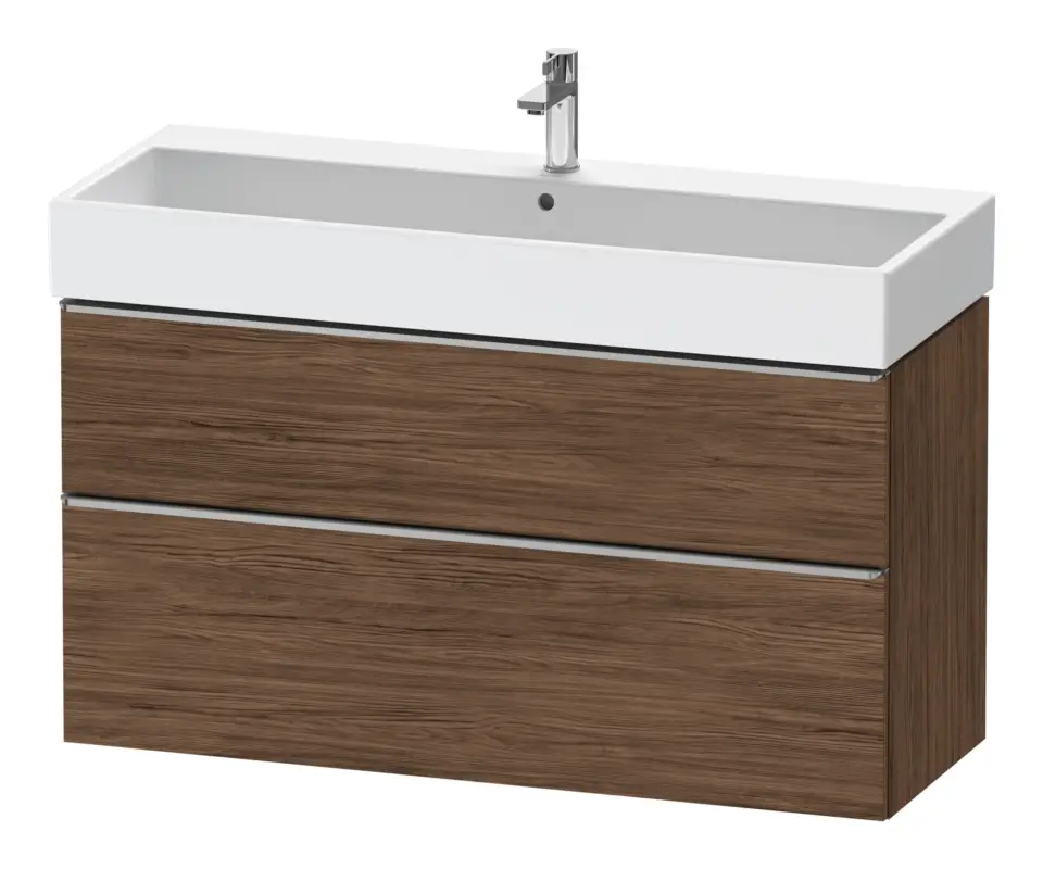 Garantierte Lieferung Duravit D-Neo Waschtischunterschrank mit 2 Auszügen Griff Edelstahl Gebürstet 1184 x 625 x 442 mm - Nussbaum dunkel Matt