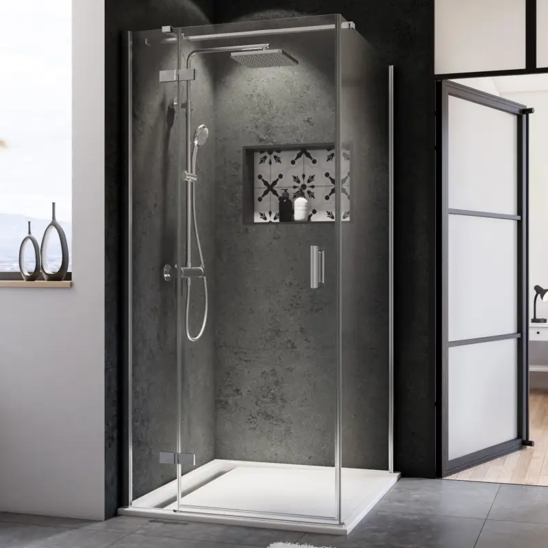Sonderaktion Breuer Panorama Seitenwand für Drehtür mit Festteil Klarglas hell 90 cm - Alu Chromeffekt