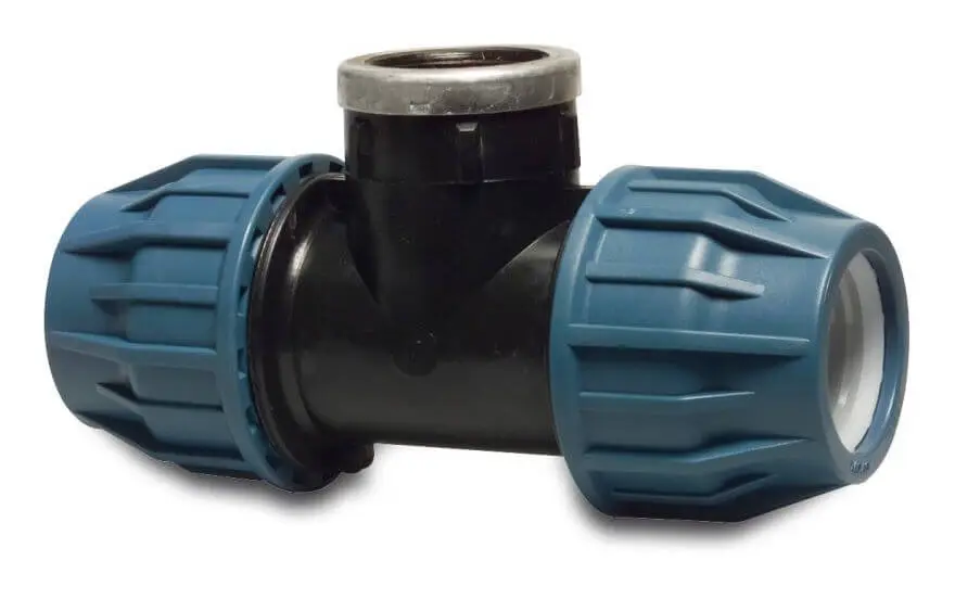 Bevo PP Klemm T-Stück 90° 32 mm x1"IGx32mm 16 bar Schwarz/Blau DVGW/KIWA/WRAS Schneller Versand