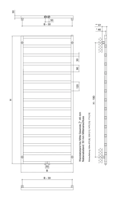 Top-Preis Corpotherma Venus Badheizkörper 1710 x 600 mm mit Mittenanschluss - Signalweiß