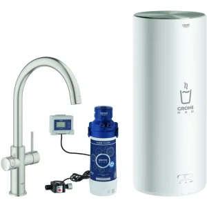 Preiswert Grohe Red Duo Spültischarmatur mit C-Auslauf und Boiler Größe L - Supersteel