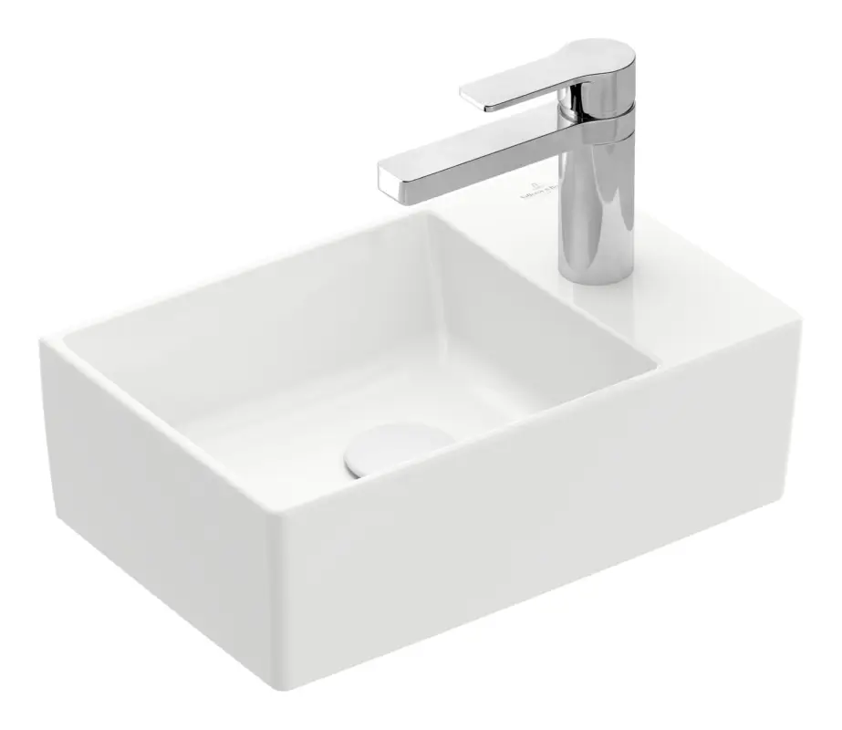 Villeroy & Boch Memento 2.0 Handwaschbecken mit 1 Hahnloch ohne Überlauf Unterseite geschliffen 400 x 260 x 111 mm - Weiß Alpin Preis Gesenkt