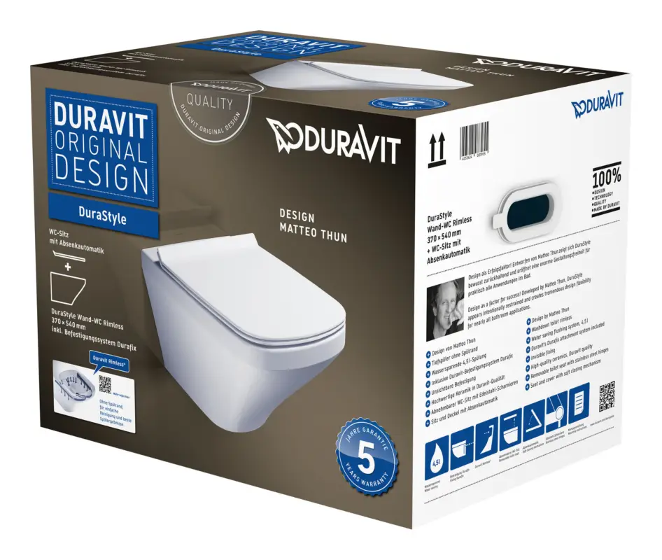 Top-Preis Duravit DuraStyle Set Tiefspül-WC mit WC-Sitz Rimless wandhängend mit Absenkautomatik inkl. Durafix 373 x 540 mm - Weiß Hochglanz