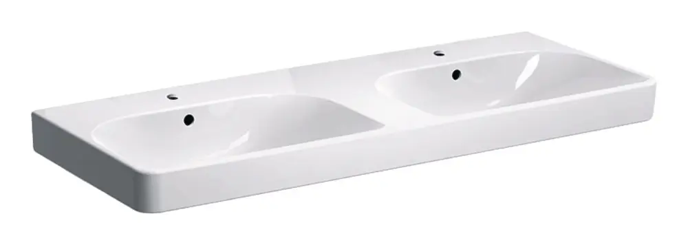 Echt Geberit Smyle Square Doppelwaschtisch mit zwei Hahnlöchern mit Überlauf 1200 mm x 480 mm - Weiß KeraTect