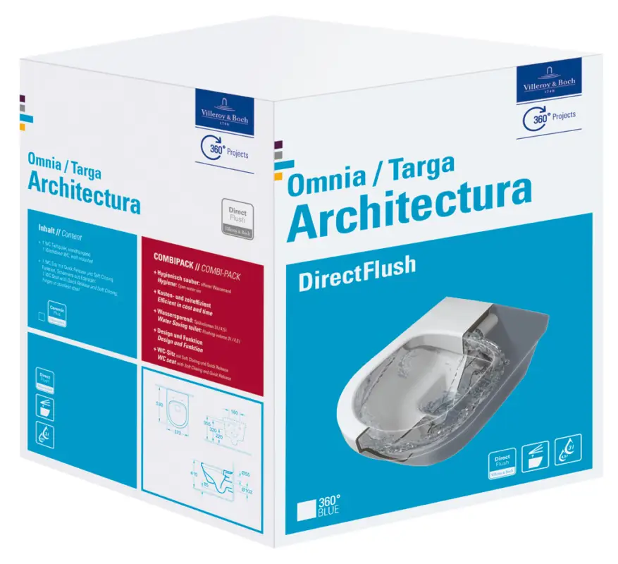 Villeroy & Boch Architectura Combi-Pack Toilette mit Spülrand Design Rund Weiß Alpin CeramicPlus Top-Angebot