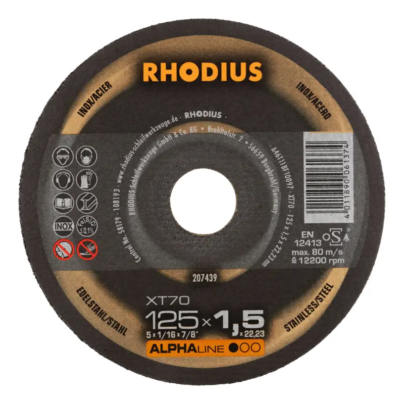 Direktkauf Rhodius ALPHAline XT70 Extradünne Trennscheibe - 125 x 1,5 x 22,23 mm