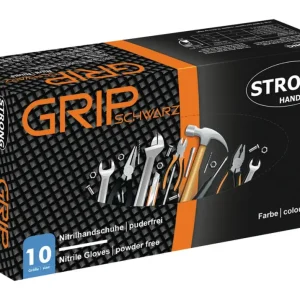Knallerangebot Stronghand Einweghandschuh Grip, Nitril, ungepudert, schwarz, Größe 8, Box